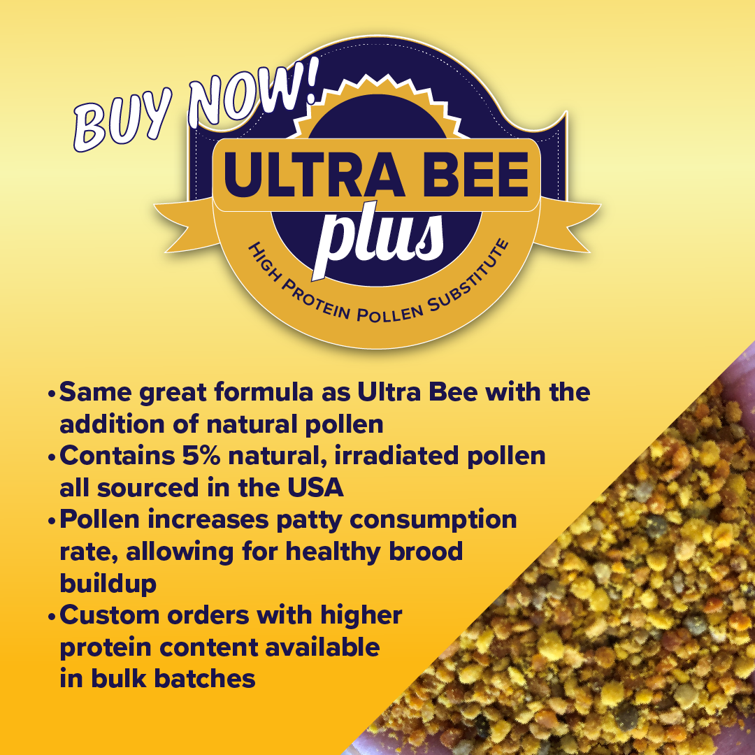 Ultra Bee Plus is a high protein pollen substitute feed for honey bees that utilizes natural pollen. Manufactured and sold by Mann Lake.